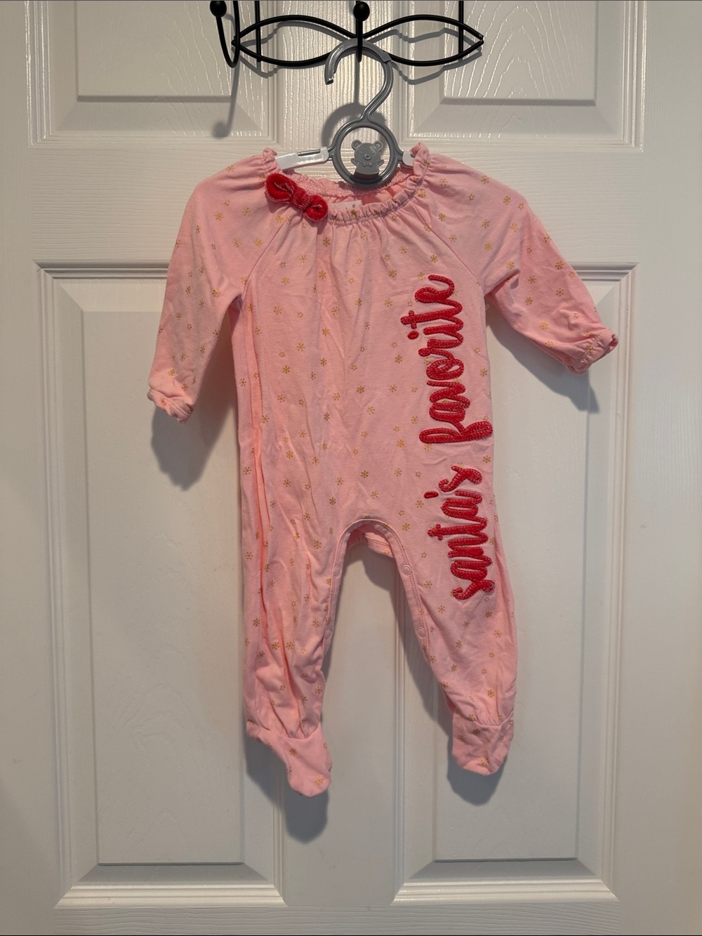 Mud Pie Pink Footed One-Piece with Red Script